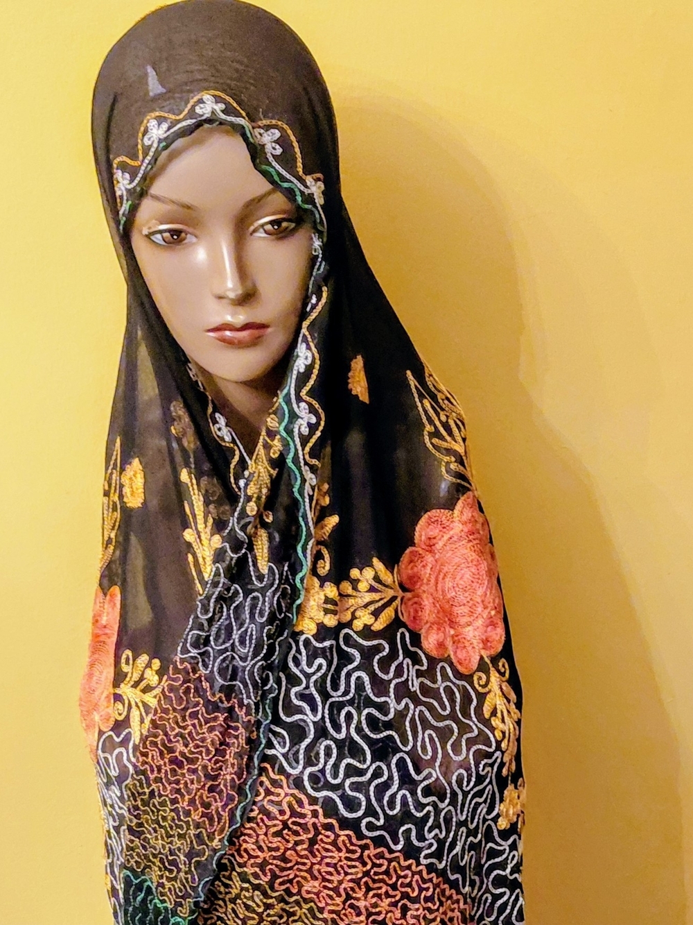 Embroidered Black Floral Hijab Scarf
